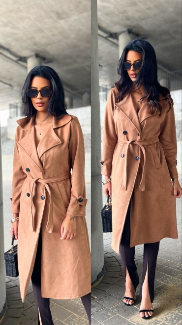 Płaszcz zamszowy dwurzędowy camel Denise