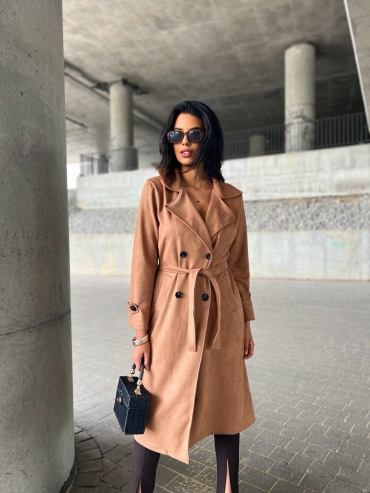 Płaszcz zamszowy dwurzędowy camel Denise