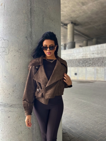 Kurtka ramoneska zamszowa khaki Carlotta