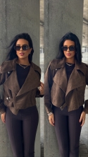 Kurtka ramoneska zamszowa khaki Carlotta