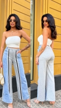 Spodnie wide leg bawełniane z jeansem szare Marlee