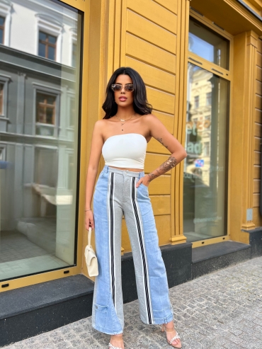 Spodnie wide leg bawełniane z jeansem szare Marlee