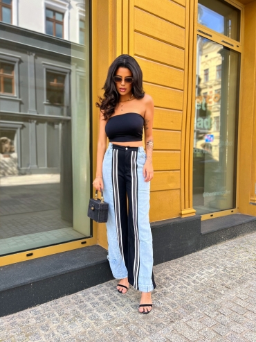 Spodnie wide leg bawełniane z jeansem czarne Marlee