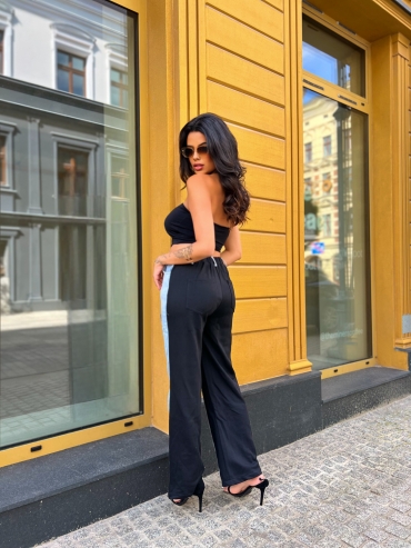 Spodnie wide leg bawełniane z jeansem czarne Marlee