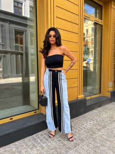 Spodnie wide leg bawełniane z jeansem czarne Marlee