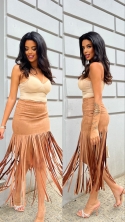 Spódnica midi zamszowa z frędzlami camel Penny