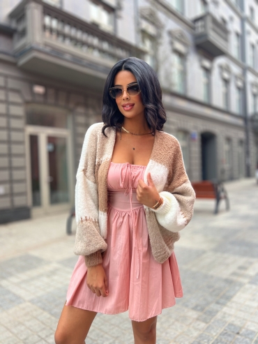Sukienka koszulowa mini rozkloszowana pudrowy róż Rosi