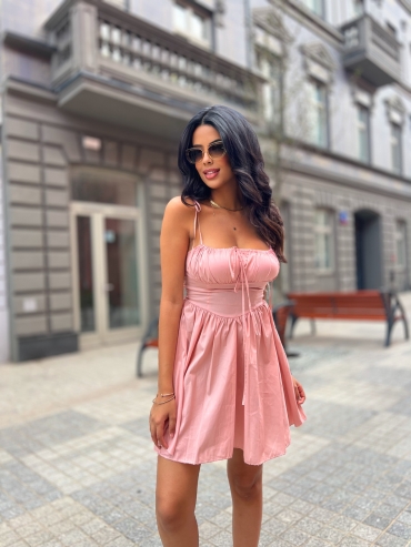 Sukienka koszulowa mini rozkloszowana pudrowy róż Rosi