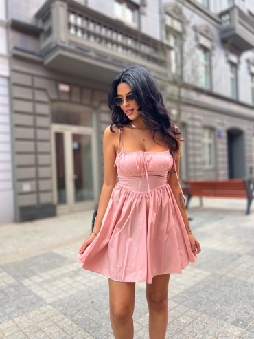 Sukienka koszulowa mini rozkloszowana pudrowy róż Rosi