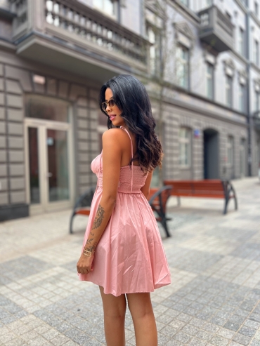 Sukienka koszulowa mini rozkloszowana pudrowy róż Rosi
