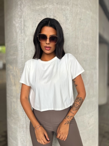 Bluzka oversize z krótkim rękawem kremowa Tommy