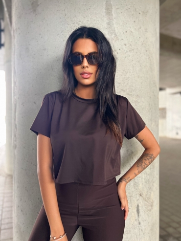 Bluzka oversize z krótkim rękawem czekolada Tommy