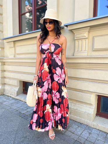 Sukienka maxi kwiatowa czarna Francesca
