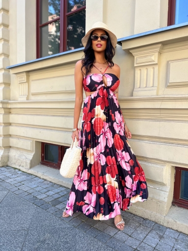 Sukienka maxi kwiatowa czarna Francesca