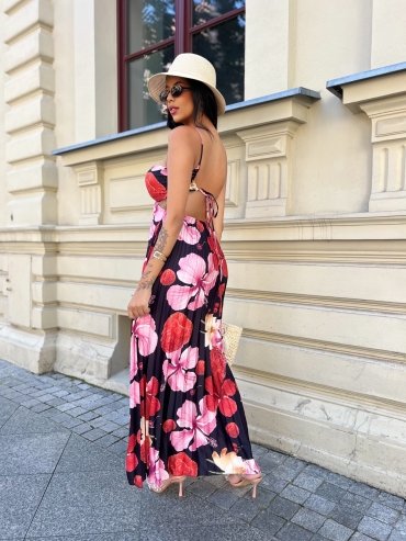Sukienka maxi kwiatowa czarna Francesca
