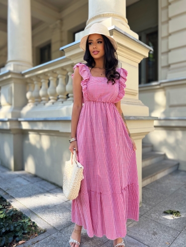 Sukienka maxi w kratę czerwona Balbin