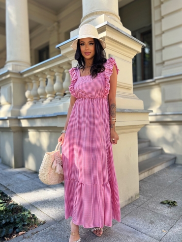 Sukienka maxi w kratę czerwona Balbin