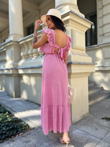 Sukienka maxi w kratę czerwona Balbin