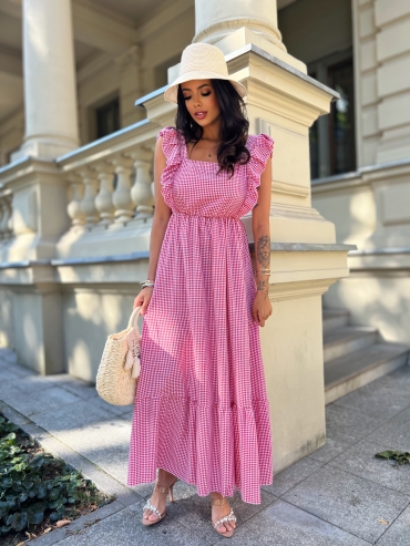 Sukienka maxi w kratę czerwona Balbin