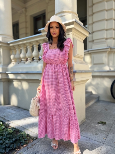 Sukienka maxi w kratę czerwona Balbin