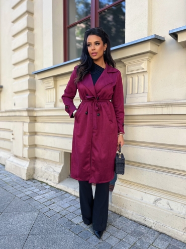 Płaszcz zamszowy dwurzędowy burgund Denise