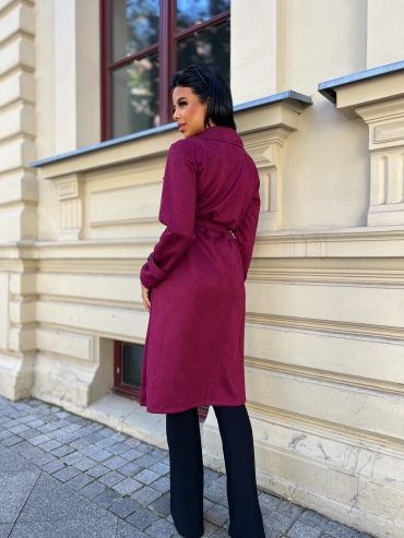 Płaszcz zamszowy dwurzędowy burgund Denise