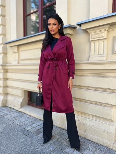 Płaszcz zamszowy dwurzędowy burgund Denise