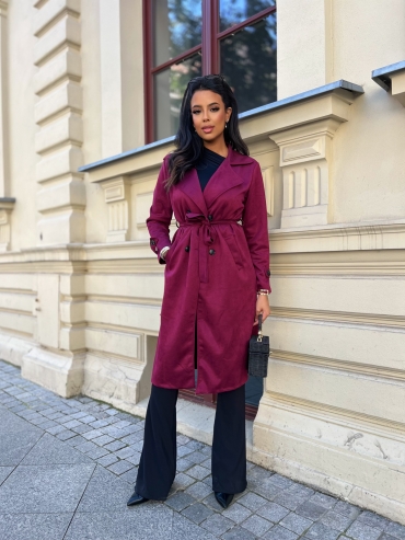 Płaszcz zamszowy dwurzędowy burgund Denise