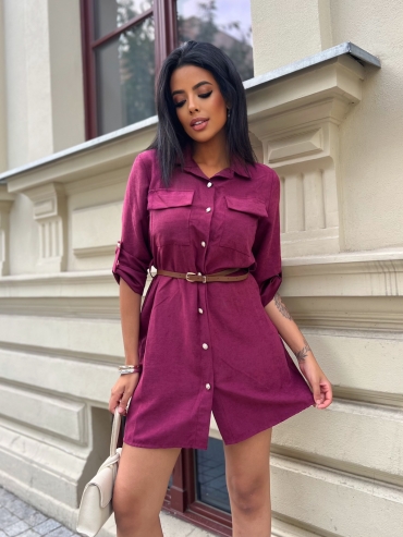 Sukienka mini koszulowa z paskiem bordo Emine