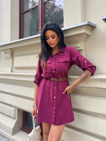 Sukienka mini koszulowa z paskiem bordo Emine