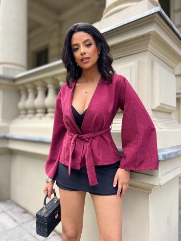 Krótkie kimono z paskiem bordo Sasha