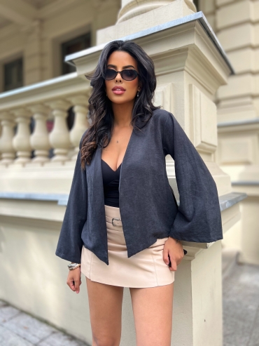 Krótkie kimono z paskiem czarne Sasha