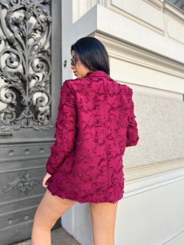 Komplet marynarka i spódnico szorty z frędzlami bordo Emeline