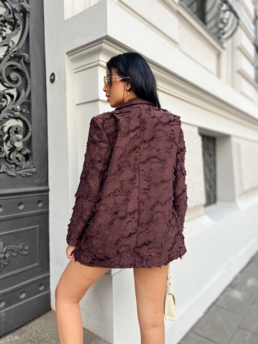 Komplet marynarka i spódnico szorty z frędzlami czekolada Emeline