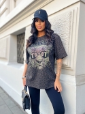 T-shirt oversiozwy w panterkę z cyrkoniami pantera
