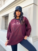 Długa bluza w panterkę bordo