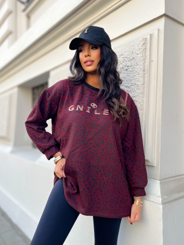 Długa bluza w panterkę bordo