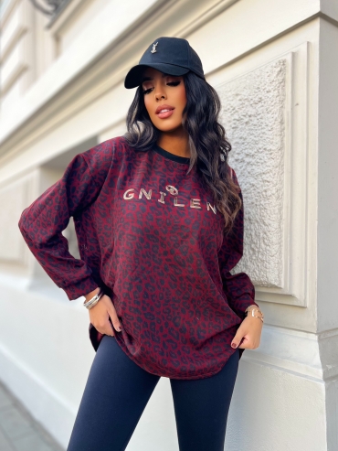 Długa bluza w panterkę bordo