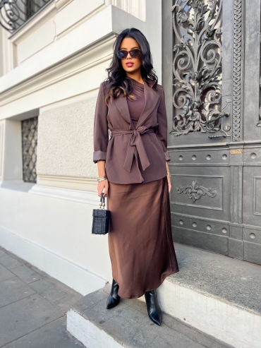 Marynarka z paskiem ciemna czekolada Becky