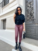 Legginsy z imitacji skóry push up burgund Casse