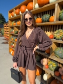 Kombinezon kimono z paskiem czekolada Fabia