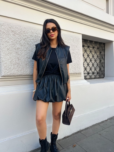 Komplet skórzany kamizelka i spódnica czarny Juliet