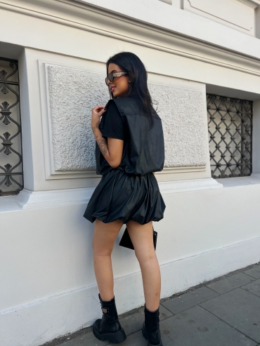 Komplet skórzany kamizelka i spódnica czarny Juliet