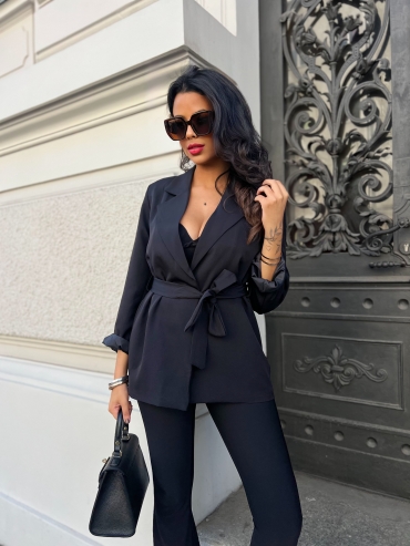 Marynarka z paskiem czarna Becky