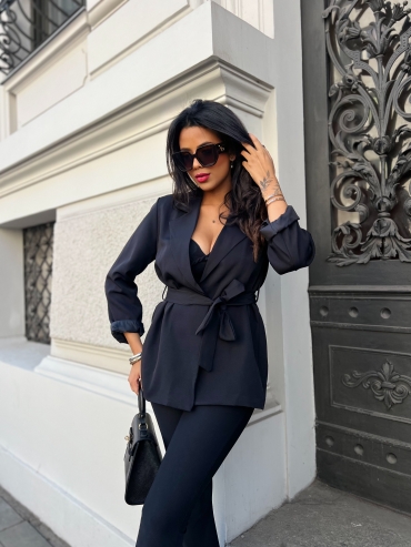 Marynarka z paskiem czarna Becky