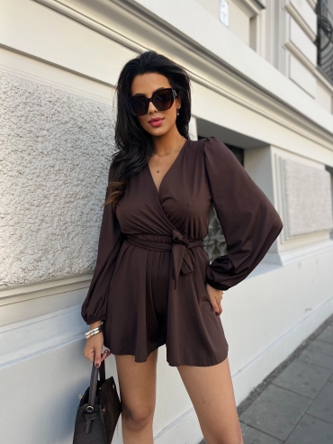 Kombinezon kimono z paskiem czekolada Fabia