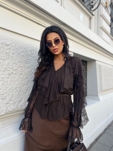 Koronkowa koszula boho czekolada Ayla