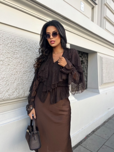 Koronkowa koszula boho czekolada Ayla