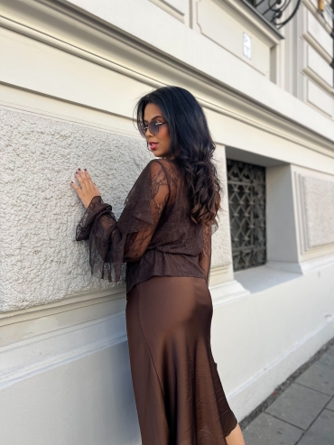 Koronkowa koszula boho czekolada Ayla