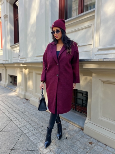 Długi płaszcz oversize bordo Ezra
